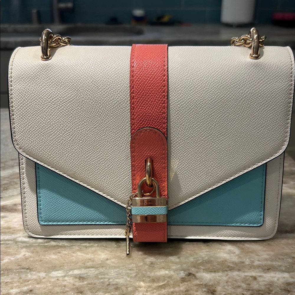 Aldo White and Blue Crossbody Bag with Coral Accent